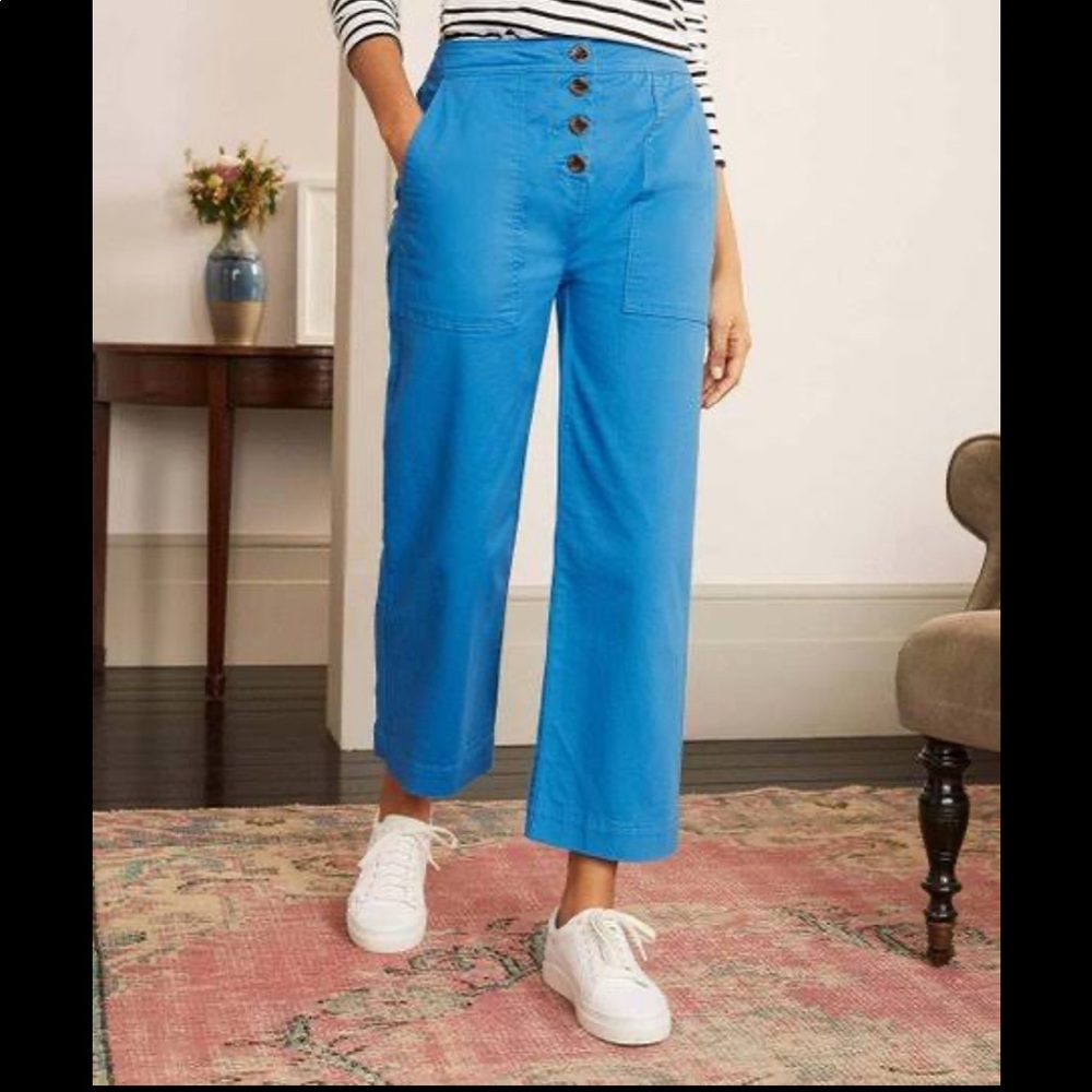 Boden • Bold Blue Beaufort Button-Fly Crop Trouser Pants